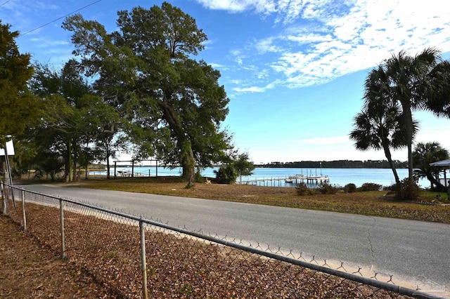 view of road with a water view