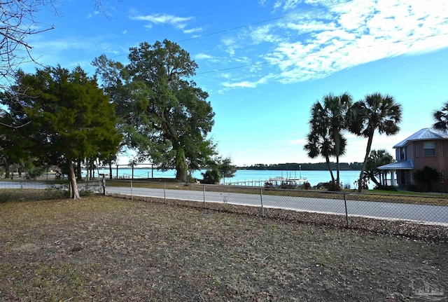 view of yard with a water view