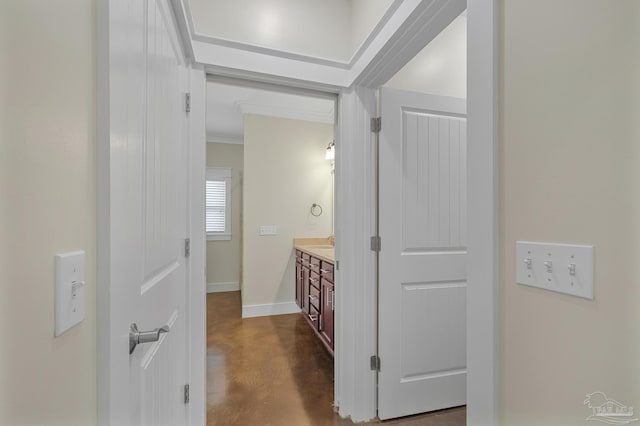 7515 Whiting Acres Ln, Milton, FL 32570 - bathroom with finished concrete floors, vanity, and ornamental molding