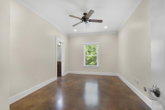 7515 Whiting Acres Ln, Milton, FL 32570 - spare room featuring finished concrete flooring, recessed lighting, ceiling fan, and crown molding