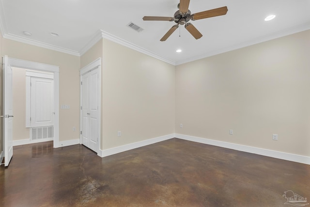 7515 Whiting Acres Ln, Milton, FL 32570 - unfurnished room with concrete flooring, ceiling fan, crown molding, and recessed lighting