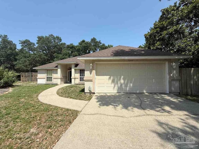 1640 Steven Dr, Gulf Breeze, FL 32563 - single story home featuring concrete driveway, stucco siding, an attached garage, and a shingled roof