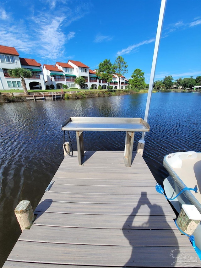 view of dock with a water view