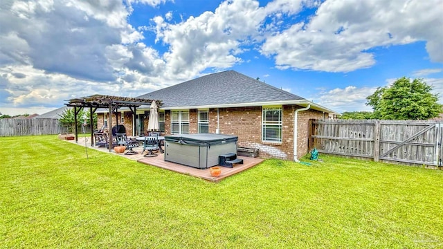 6214 Plum Orchard Way, Crestview, FL 32536 - rear view of property with a hot tub, a pergola, brick siding, a patio area, and a shingled roof