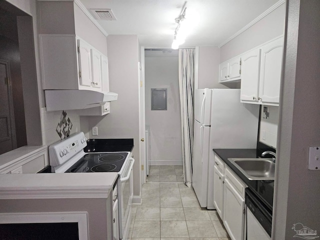 2201 Scenic Hwy Unit E-7, Pensacola, FL 32503 - kitchen featuring white appliances, white cabinetry, a sink, and crown molding