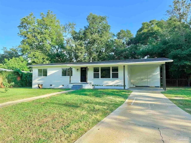 ranch-style house with a front lawn and a carport