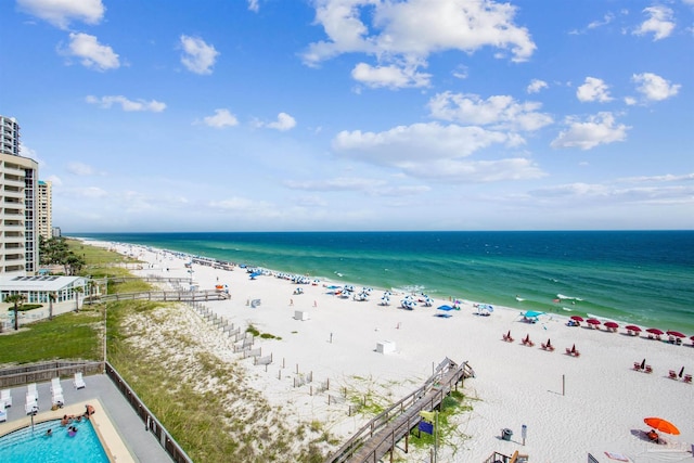 property view of water with a beach view