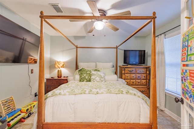 bedroom featuring visible vents and a ceiling fan