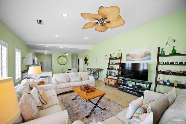 446 Harbor Light Cir, Gulf Shores, AL 36542 - living area featuring ceiling fan, light tile patterned floors, and recessed lighting