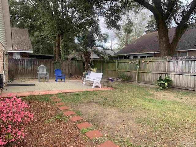 view of yard featuring a fenced backyard and a patio area