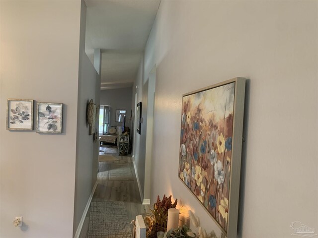 hall featuring baseboards and wood finished floors