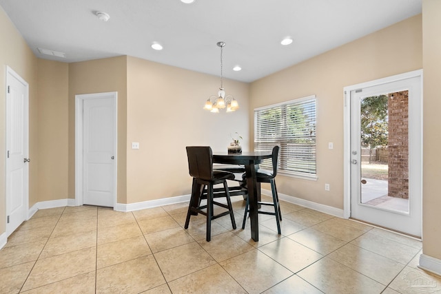 1824 Lindsey Magnolia Ct, Navarre, FL 32566 - dining area with a chandelier, recessed lighting, baseboards, and light tile patterned flooring