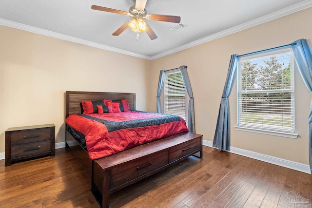 1824 Lindsey Magnolia Ct, Navarre, FL 32566 - bedroom featuring baseboards, crown molding, wood finished floors, and ceiling fan
