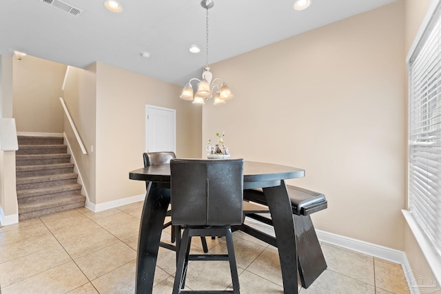 1824 Lindsey Magnolia Ct, Navarre, FL 32566 - dining room featuring stairs, recessed lighting, baseboards, light tile patterned floors, and a chandelier