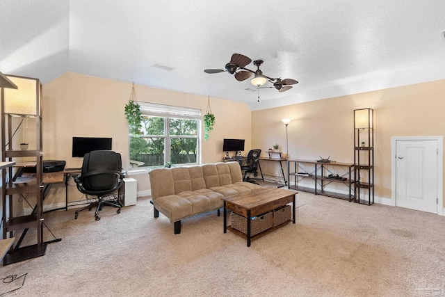 1824 Lindsey Magnolia Ct, Navarre, FL 32566 - living area featuring a desk, ceiling fan, light carpet, and baseboards