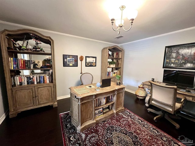 39 Blithewood Dr, Pensacola, FL 32514 - office space with baseboards, crown molding, and dark wood-style floors