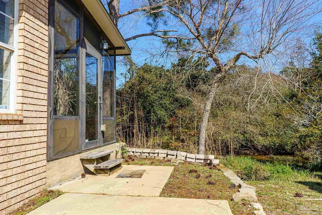 view of yard featuring entry steps and a patio