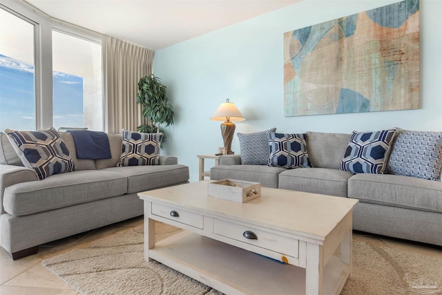 living room with light tile patterned floors