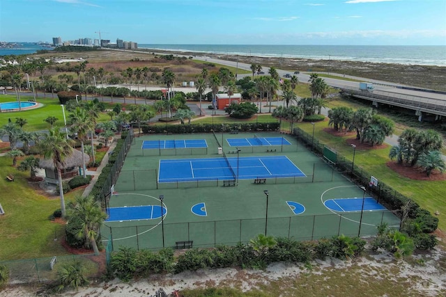 aerial view featuring a beach view and a water view