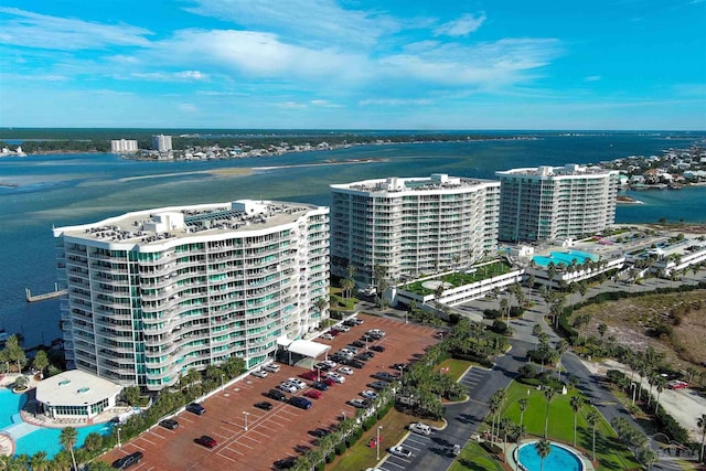 aerial view with a water view