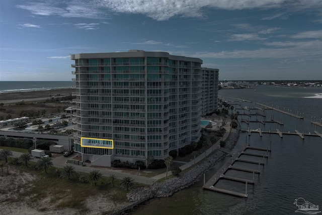 view of property with a water view