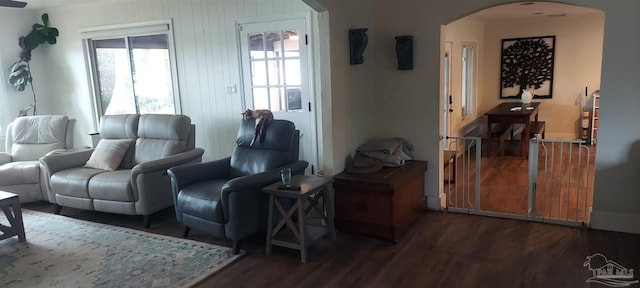 living room featuring dark wood-type flooring