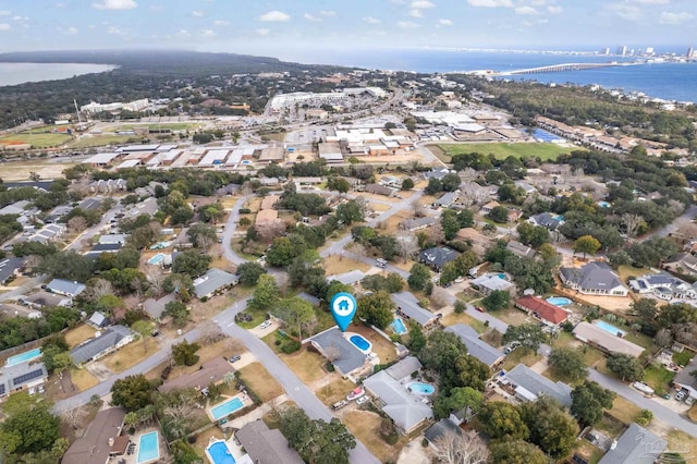 aerial view with a water view