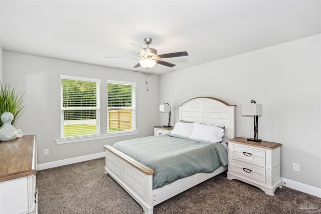 bedroom featuring carpet flooring and ceiling fan