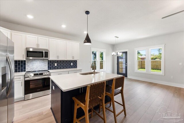 kitchen featuring white cabinetry, tasteful backsplash, a wealth of natural light, appliances with stainless steel finishes, and sink