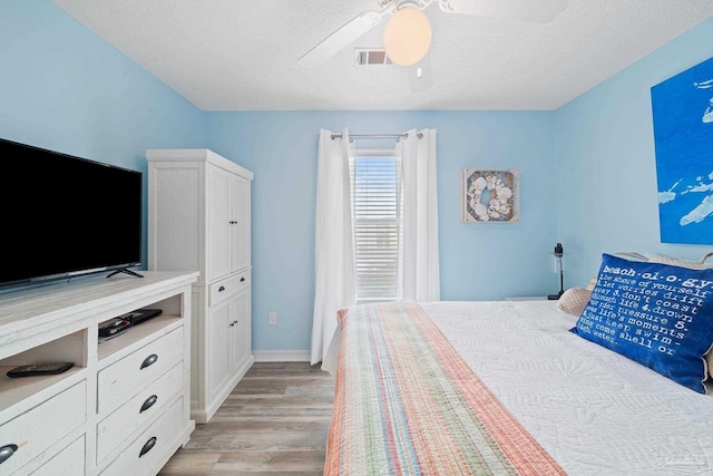 7464 Sunset Harbor Dr Unit 133, Navarre Beach, FL 32566 - bedroom featuring ceiling fan, a textured ceiling, and light hardwood / wood-style floors