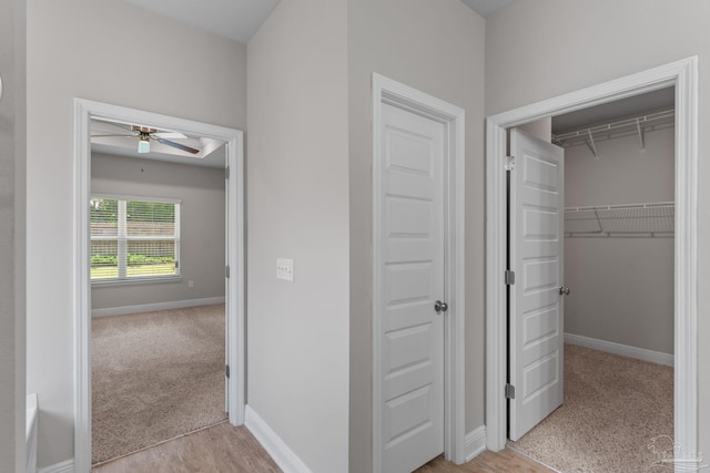 3594 Whitetail Ln, Pensacola, FL 32526 - hallway featuring light wood-type flooring and light carpet