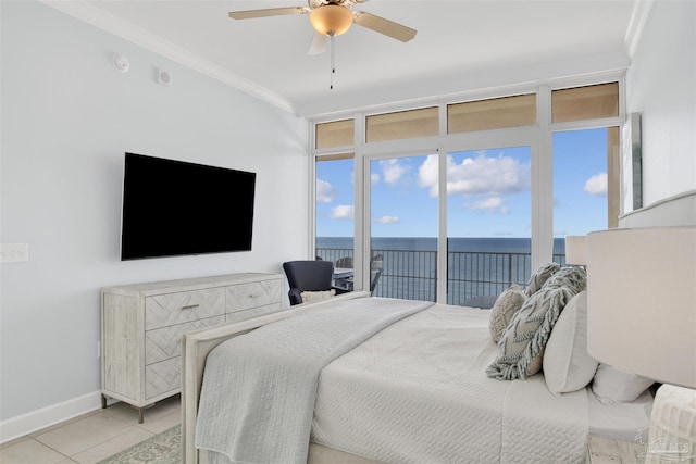 26688 Perdido Beach Blvd Unit 1605, Orange Beach, AL 36561 - bedroom featuring access to outside, light tile patterned floors, ornamental molding, baseboards, and a ceiling fan