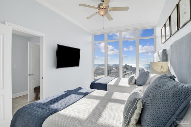 26688 Perdido Beach Blvd Unit 1605, Orange Beach, AL 36561 - bedroom with ornamental molding, light tile patterned floors, and ceiling fan
