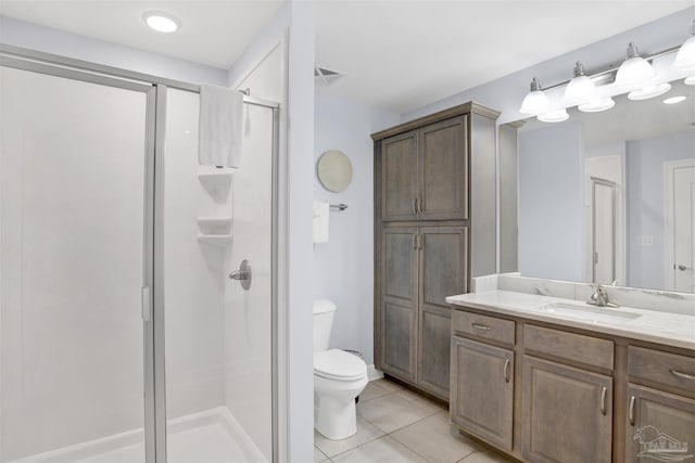 26688 Perdido Beach Blvd Unit 1605, Orange Beach, AL 36561 - full bathroom featuring a shower stall, tile patterned flooring, vanity, and toilet