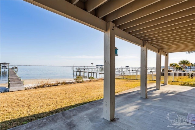 view of patio / terrace featuring a water view