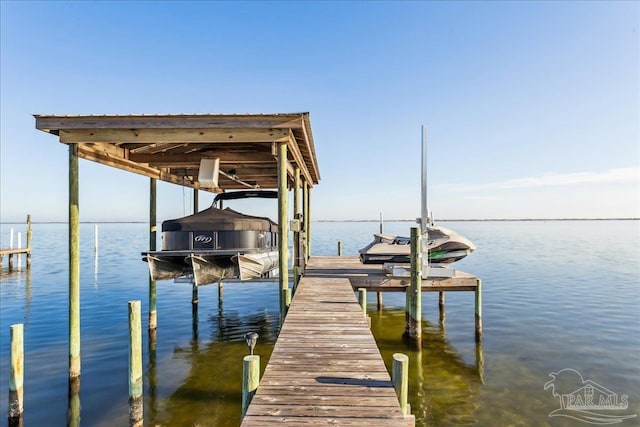 view of dock featuring a water view