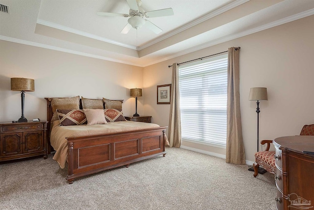 1424 Champions Green Dr, Gulf Breeze, FL 32563 - bedroom featuring a raised ceiling, light colored carpet, ornamental molding, and visible vents