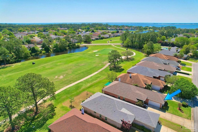 1424 Champions Green Dr, Gulf Breeze, FL 32563 - birds eye view of property with golf course view, a residential view, and a water view