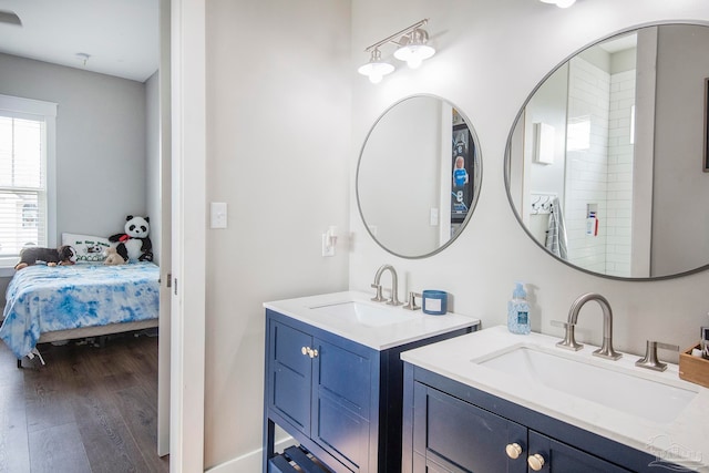 bathroom with wood-type flooring and vanity