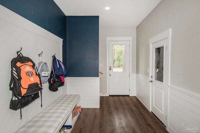 mudroom featuring dark hardwood / wood-style flooring