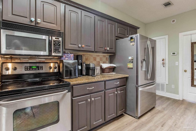 9348 Bell Ridge Dr, Pensacola, FL 32526 - kitchen with visible vents, appliances with stainless steel finishes, backsplash, and light wood-type flooring