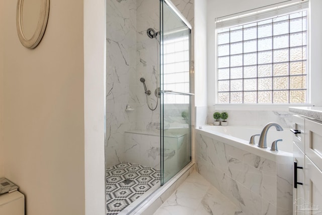 9348 Bell Ridge Dr, Pensacola, FL 32526 - full bath with a marble finish shower, a bath, and marble finish floor