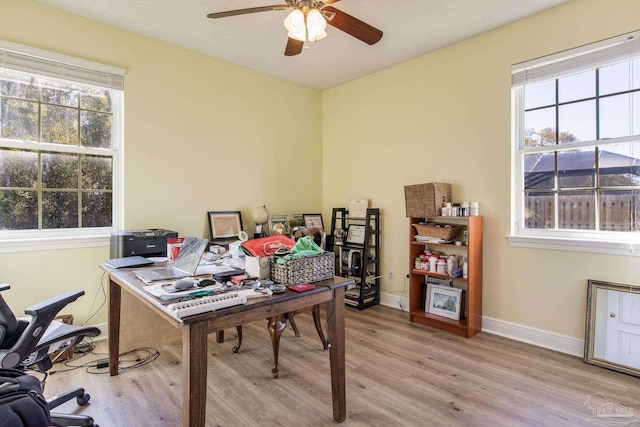 9348 Bell Ridge Dr, Pensacola, FL 32526 - office with light wood-type flooring, a ceiling fan, and baseboards