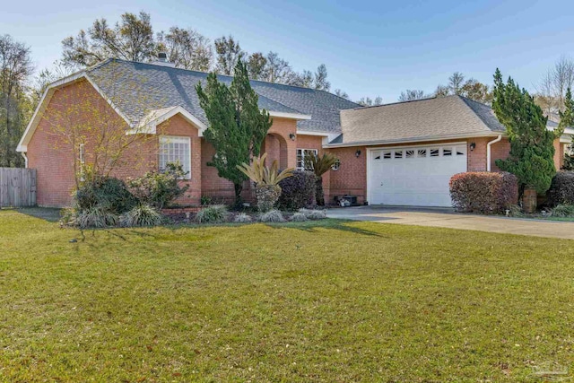 9348 Bell Ridge Dr, Pensacola, FL 32526 - ranch-style house with concrete driveway, brick siding, a shingled roof, and a garage