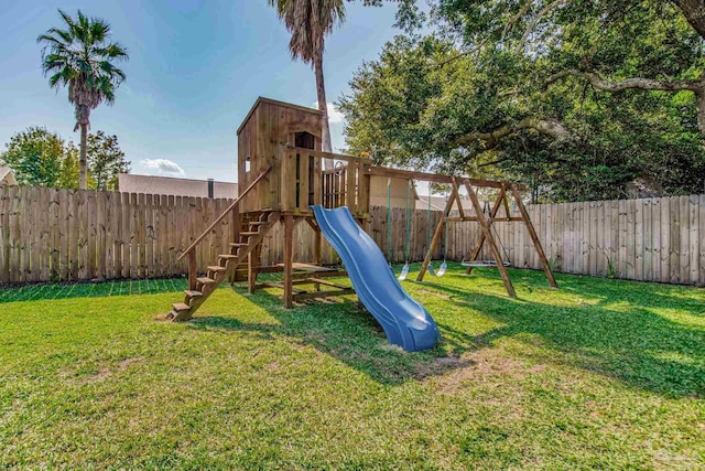 view of playground featuring a yard