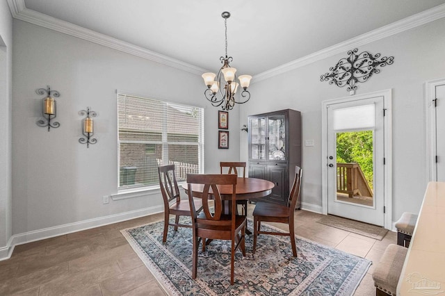 3209 Mountain Laurel Trl, Cantonment, FL 32533 - tiled dining area featuring ornamental molding, a chandelier, and baseboards