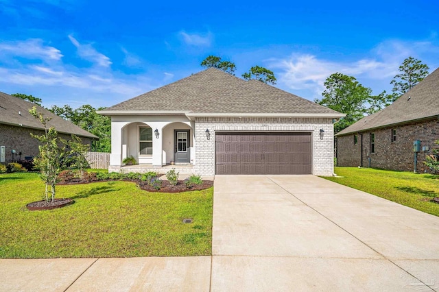 3209 Mountain Laurel Trl, Cantonment, FL 32533 - french country inspired facade featuring a garage, a front lawn, covered porch, and driveway
