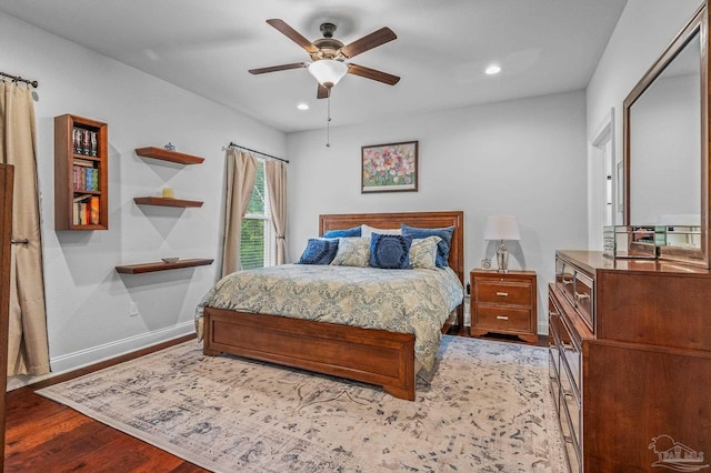 3209 Mountain Laurel Trl, Cantonment, FL 32533 - bedroom featuring wood finished floors, baseboards, recessed lighting, and a ceiling fan