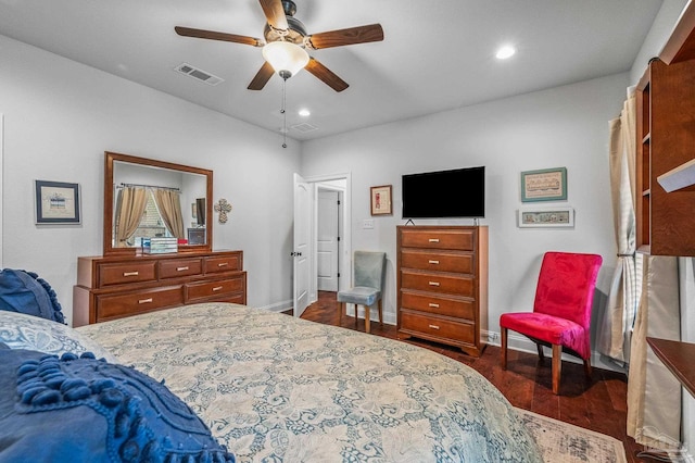 3209 Mountain Laurel Trl, Cantonment, FL 32533 - bedroom featuring baseboards, dark wood-style flooring, recessed lighting, and a ceiling fan