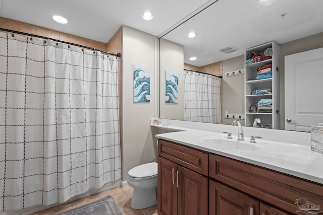 616 Lost Key Dr Unit 902A, Perdido Key, FL 32507 - full bathroom with tile patterned flooring, vanity, toilet, curtained shower, and recessed lighting